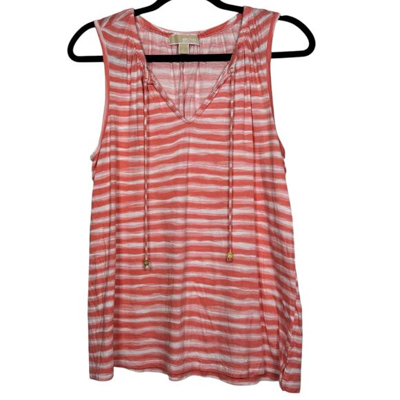 Michael Kors Pink & Coral striped v-neck tank with gold tone hardware large - Picture 1 of 6